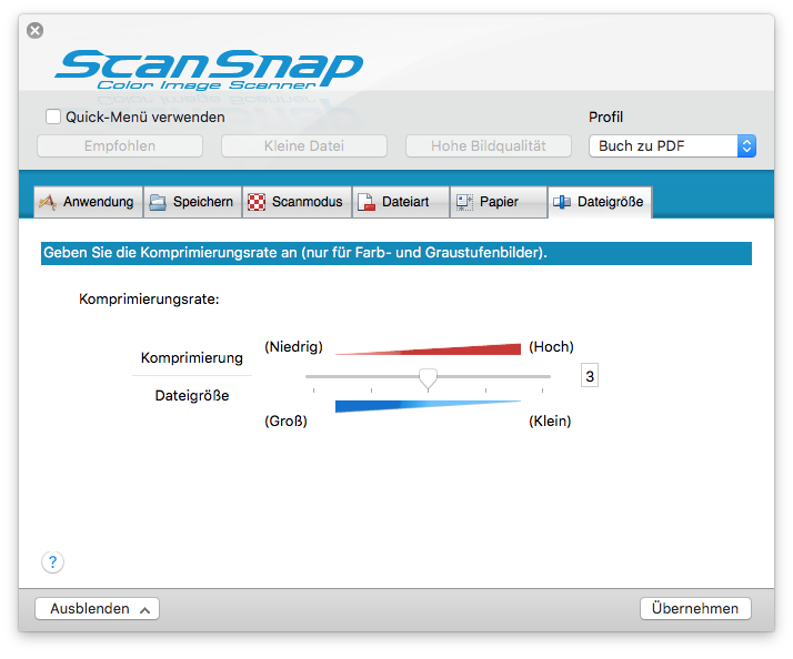 Scansnap SV 660 Einstellungen Komprimierungsrate