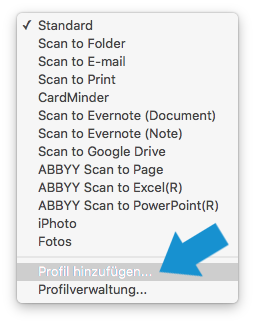 ScanScap Profil hinzufügen